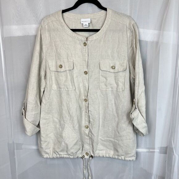 Liz Clairborne linen short sleeve button down XXL safari outdoor farmhouse - Picture 1 of 13